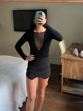 Forever 21 Black Mesh Bodysuit Top